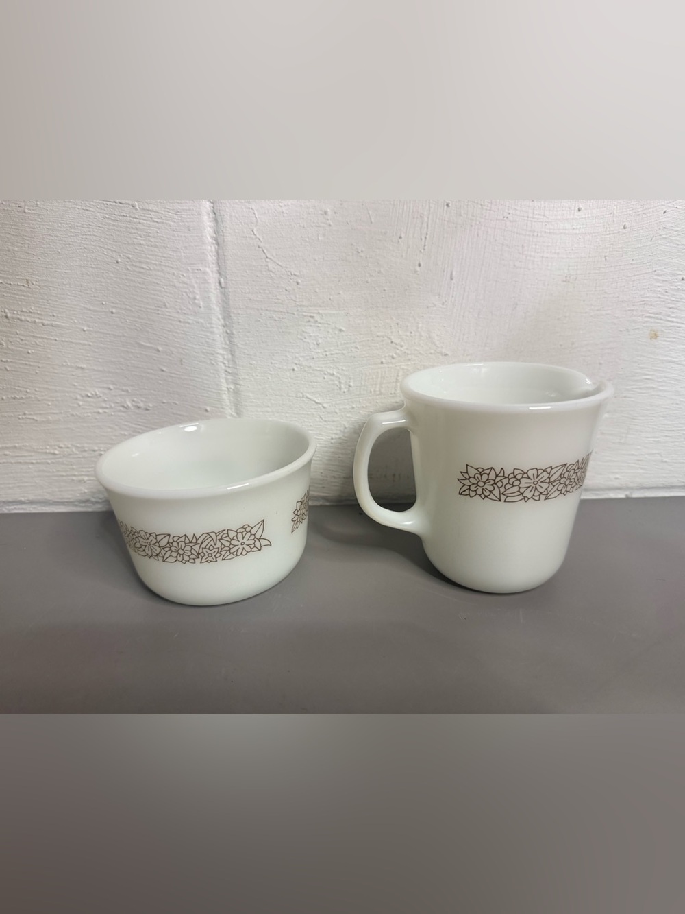 Pyrex Vintage Woodland White Milk Glass Creamer and Sugar Bowl - Picture 2 of 5